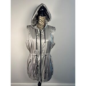 Anatomie Mela Windbreaker Silver Metallic Hooded Vest Jacket Women's Large